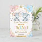 Twin Elephant Baby Shower Boy & Girl Twins Invitation (Standing Front)