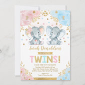 Twin Elephant Baby Shower Boy & Girl Twins Invitation (Front)