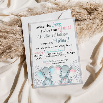 Twin Elephant Baby Shower Invitation by SugSpc_Invitations at Zazzle