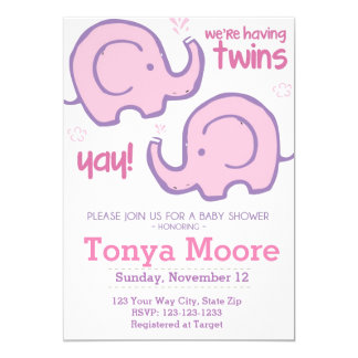 Twin Elephant Baby Shower Invitations 7