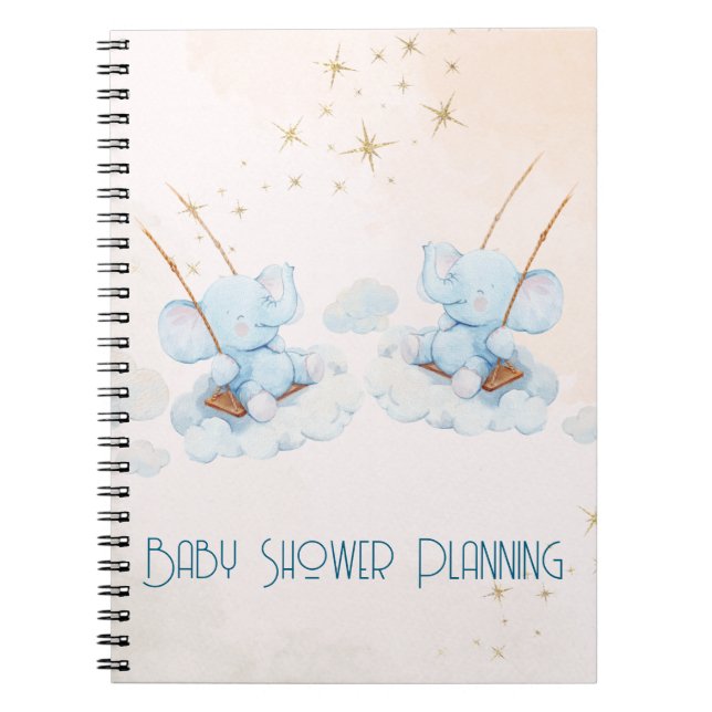 Twin Elephant Baby Shower Notebook (Front)