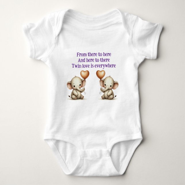 Twin Elephant Love  Baby Bodysuit (Front)