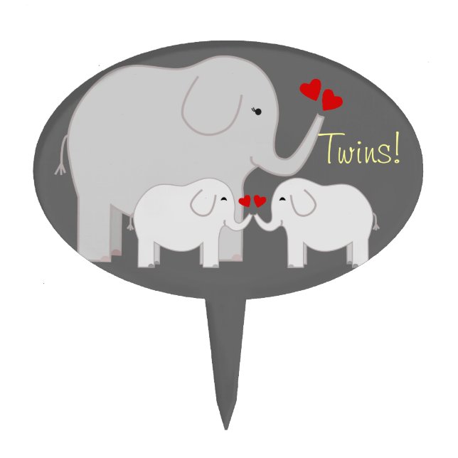 Twin Elephant Neutral Baby Shower Cake Pick (Front)