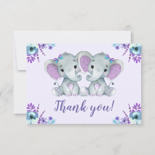 Twin Elephant Thank you Card Rustic Floral Purple 