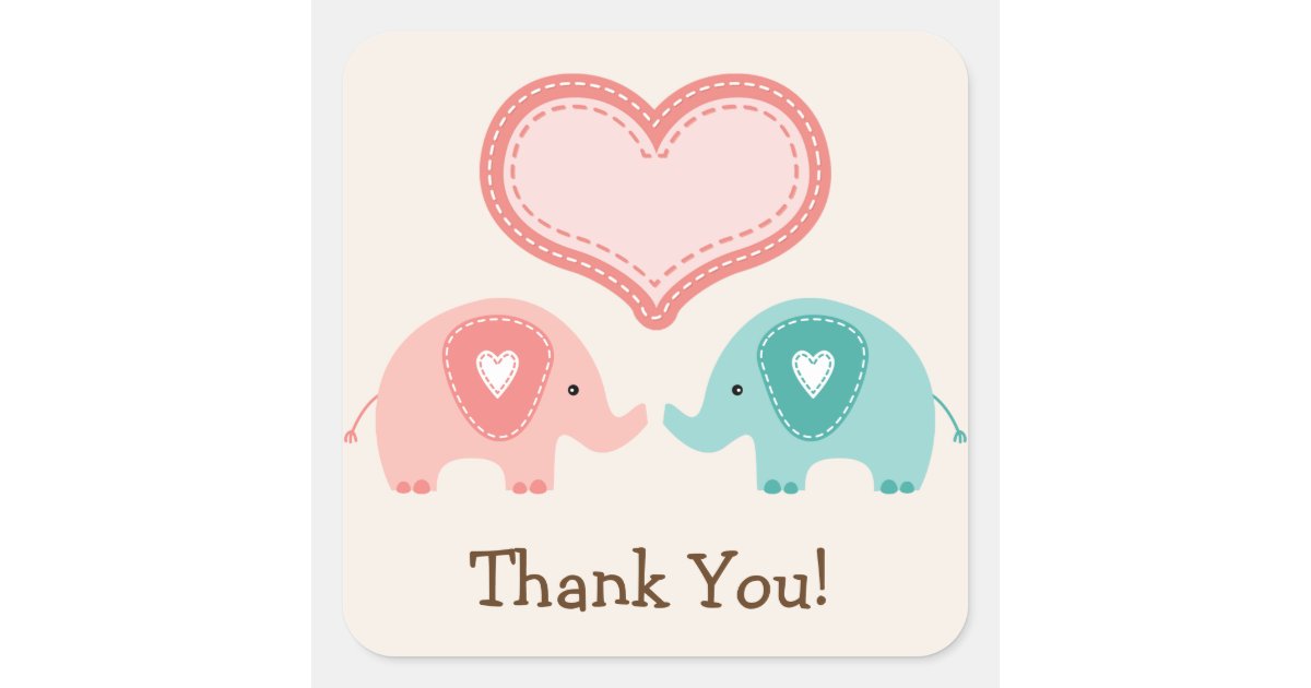 Twin Elephants Baby Shower Thank You Square Sticker Zazzle Com