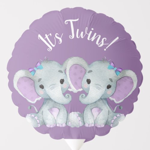 Twin Elephants Balloon Baby Shower Purple Teal