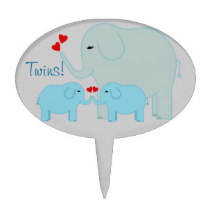 Twin Elephants Boy Baby Shower Cake Pick