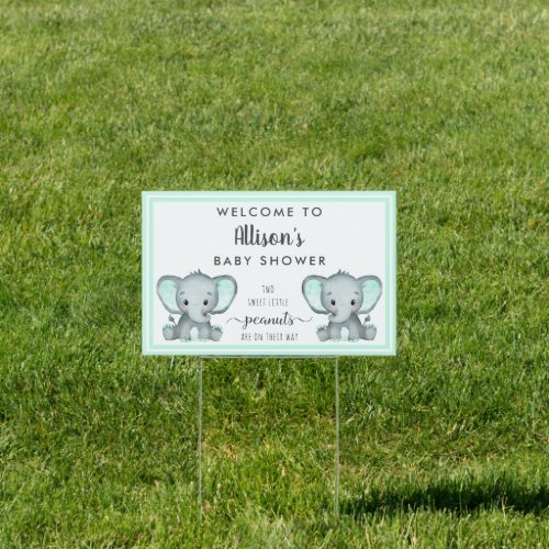 Twin Elephants Mint Baby Shower Welcome Sign