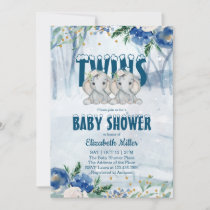 Twin Elephants Winter Baby Shower Invitation