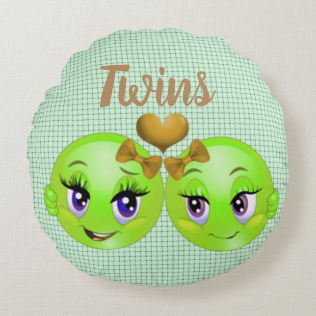 Twin Emoji Girls Round Pillow (Front)