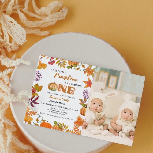 Twin Fall Pumpkin Girl First Birthday Invitation