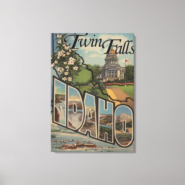 Twin Falls, Idaho - Large Letter Scenes Canvas Print (Front)