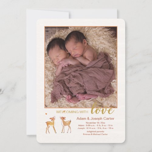 Twin Fawns Photo Birth Announcement