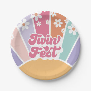 Twin Fest Retro Sunshine Rainbow Daisy Paper Plates