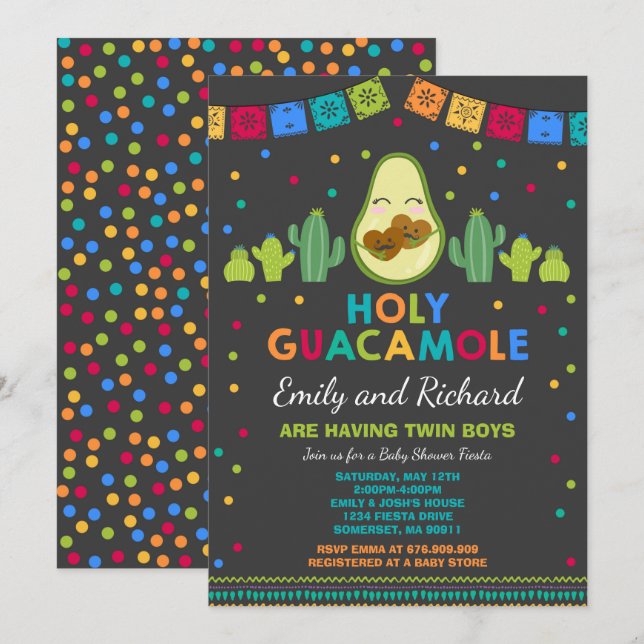 Twin Fiesta Baby Shower Invitation Holy Guacamole (Front/Back)