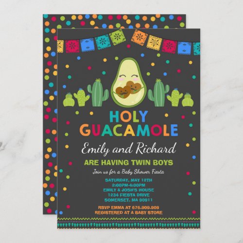 Twin Fiesta Baby Shower Invitation Holy Guacamole
