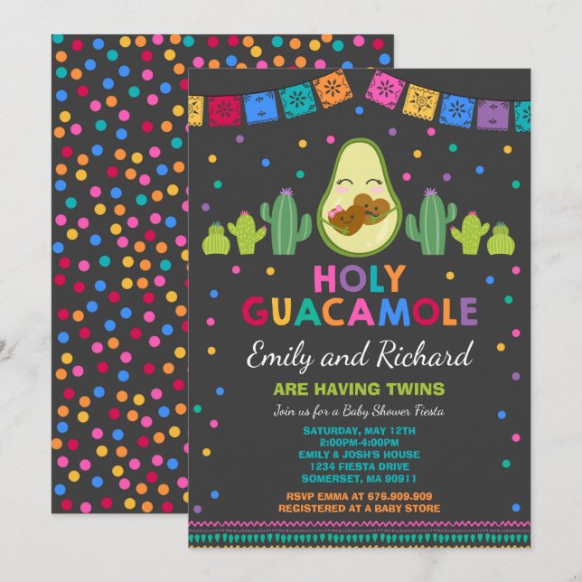 Twin Fiesta Baby Shower Invitation Holy Guacamole (Front/Back)