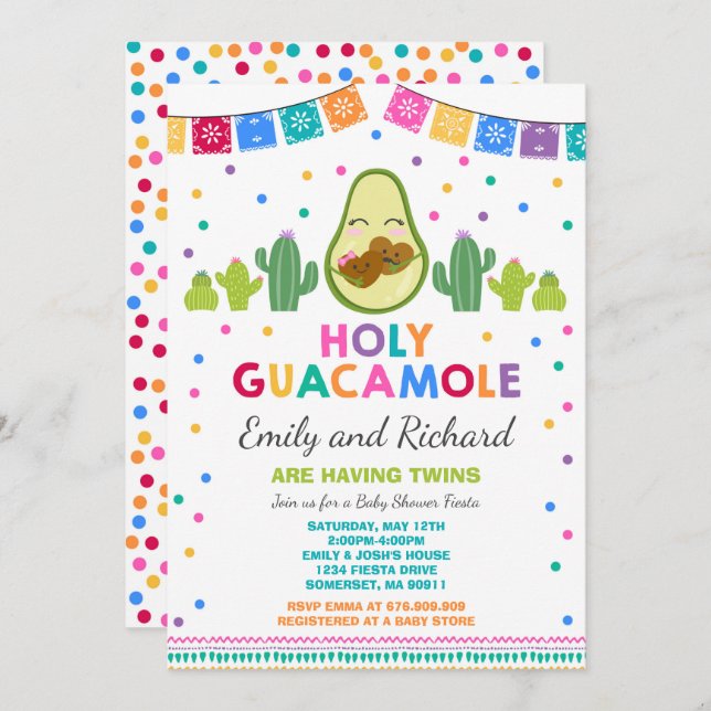 Twin Fiesta Baby Shower Invitation Holy Guacamole (Front/Back)