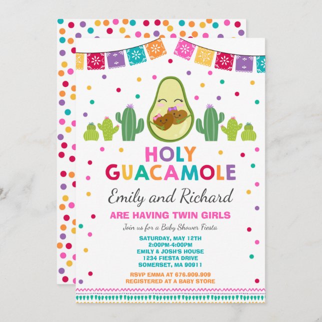 Twin Fiesta Baby Shower Invitation Holy Guacamole (Front/Back)