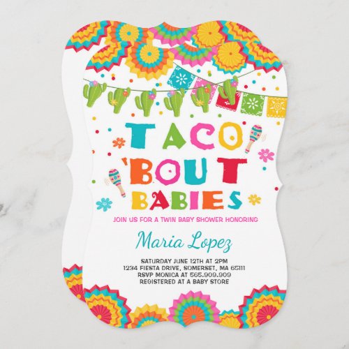 Twin Fiesta Baby Shower Invite Taco Bout Babies