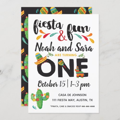 Twin Fiesta First Birthday Invitation