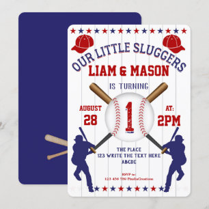 Twin, First, Baseball, Little Slugger Invitation