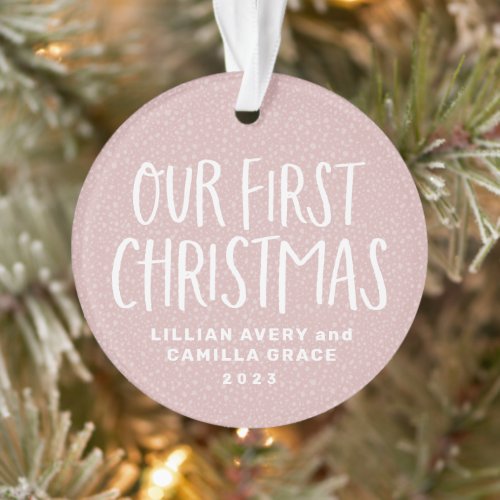 Twin first Christmas cute pink personalized photo Ornament