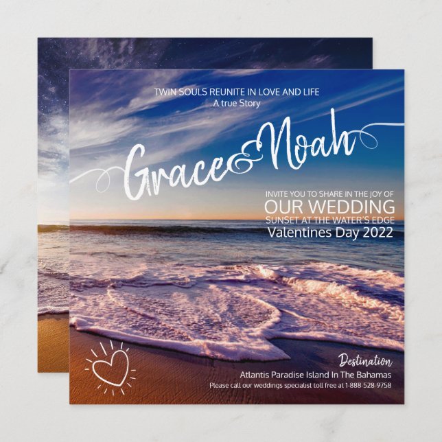 Twin Flame Destination Beach Wedding Invitation (Front/Back)