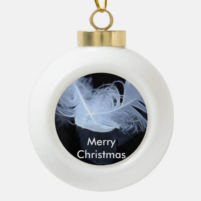 Twin flame feathers and reflection ceramic ball christmas ornament (Front)
