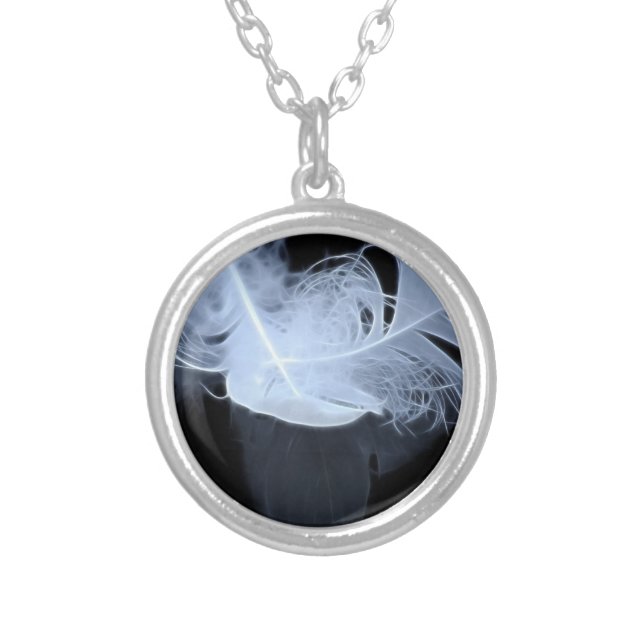 Twin flame feathers and reflection silver plated necklace (Front)