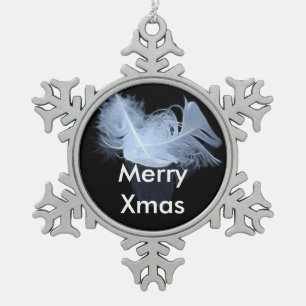 Twin flame feathers and reflection snowflake pewter christmas ornament
