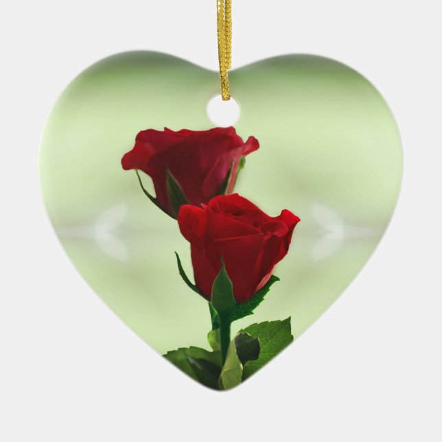 Twin Flame love red roses Ceramic Ornament (Front)