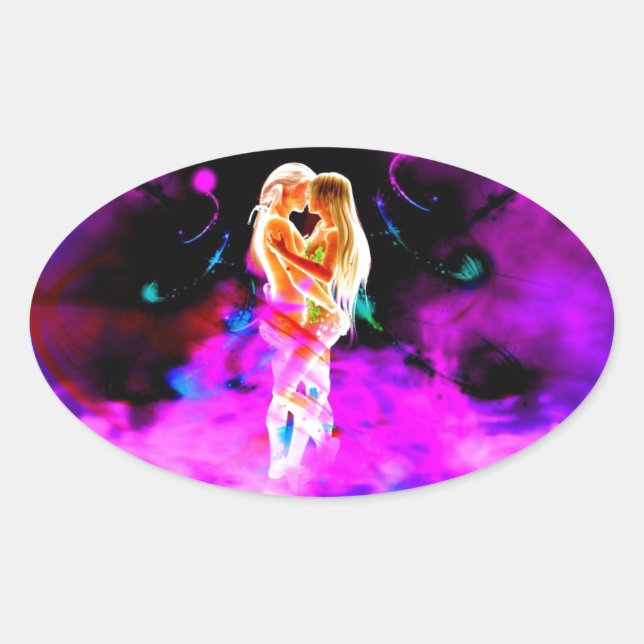 TWIN FLAME psychedelic Oval Sticker (Front)