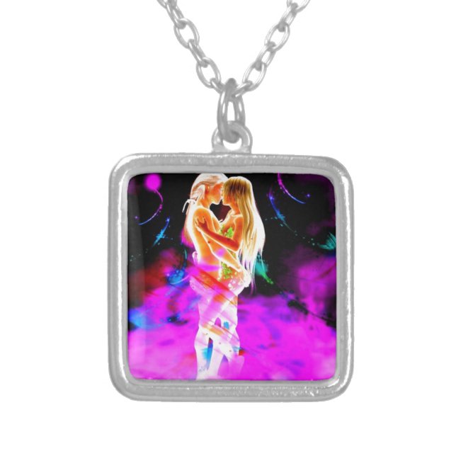 TWIN FLAME psychedelic Silver Plated Necklace (Front)