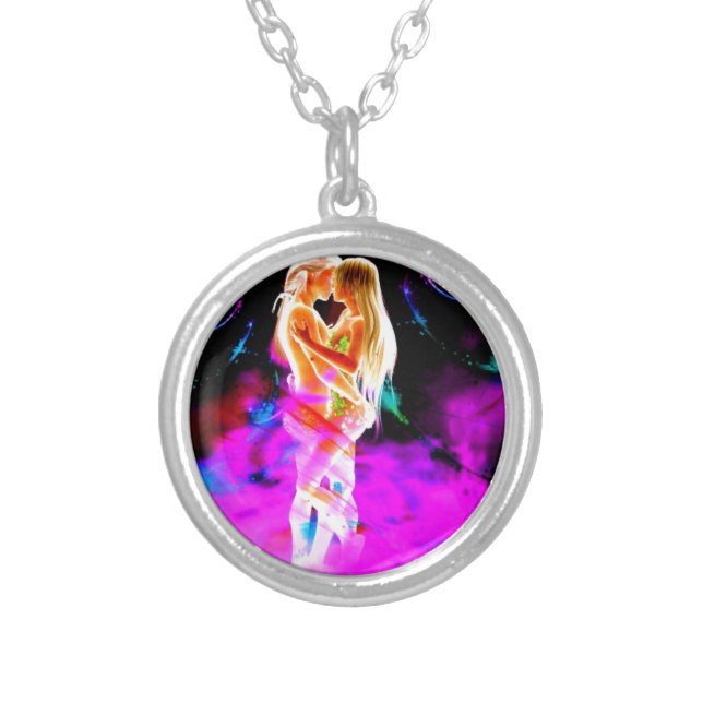 TWIN FLAME psychedelic Silver Plated Necklace (Front)