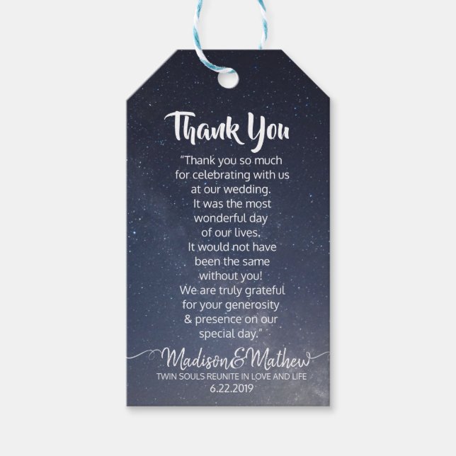 Twin Flame Wedding Thank You Tags (Front)