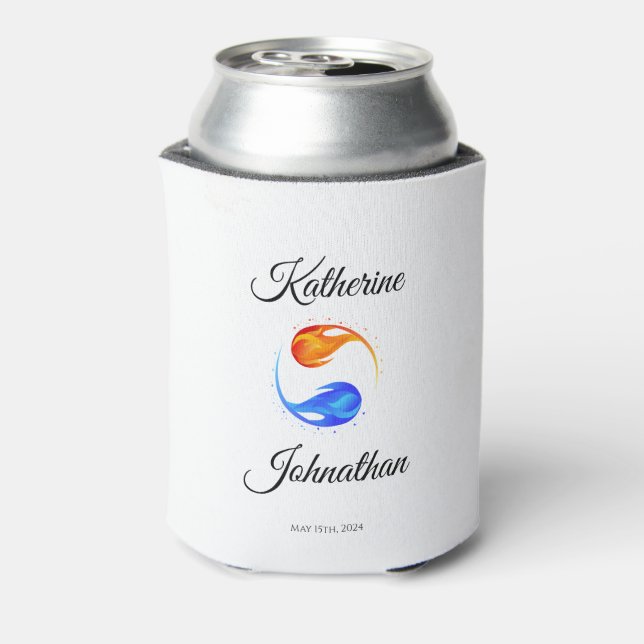 Twin Flame Wedding Theme-White- Can Cooler (Can Back)