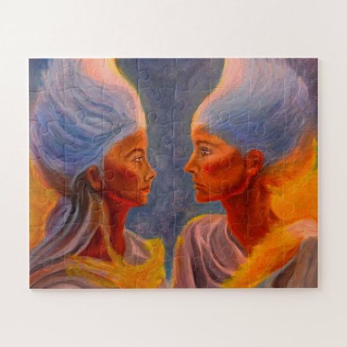 Twin Flames fantasy colorful original artwork Jigsaw Puzzle