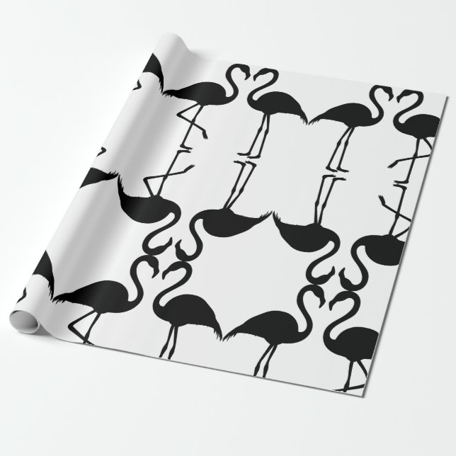 Twin Flamingo Black Pattern Wrapping Paper (Unrolled)