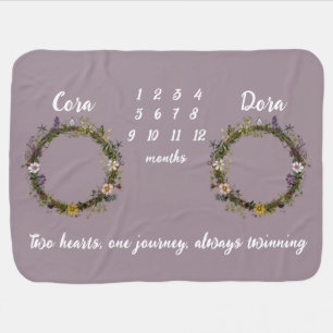 Twin Flower Wreath Milestone Baby Blanket