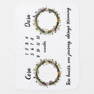 Twin Flower Wreath Milestone Baby Blanket