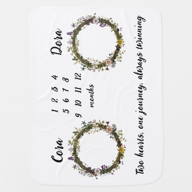 Twin Flower Wreath Milestone Baby Blanket (Front)