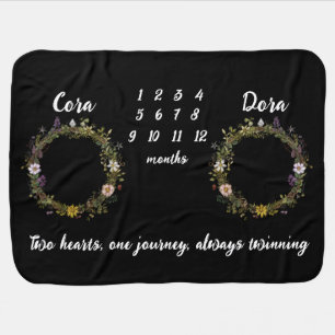 Twin Flower Wreath Milestone Baby Blanket