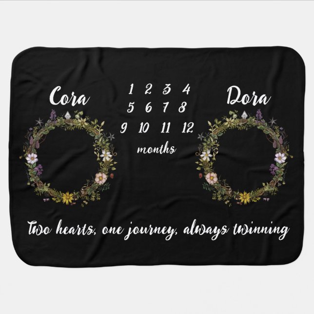 Twin Flower Wreath Milestone Baby Blanket (Horizontal)