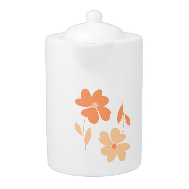 Twin Flowers large teapot - peach (Front)