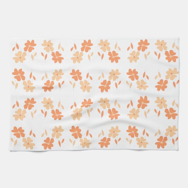 Twin Flowers tea towel - peach (Horizontal)