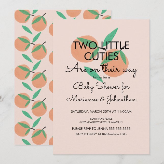 Twin  Fruit  Baby Shower Oranges Invitation (Front/Back)