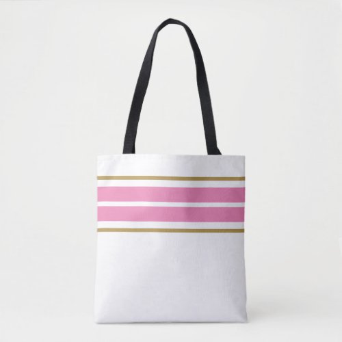 Twin Fun Pink Top Edge Racing Stripes On White Tote Bag