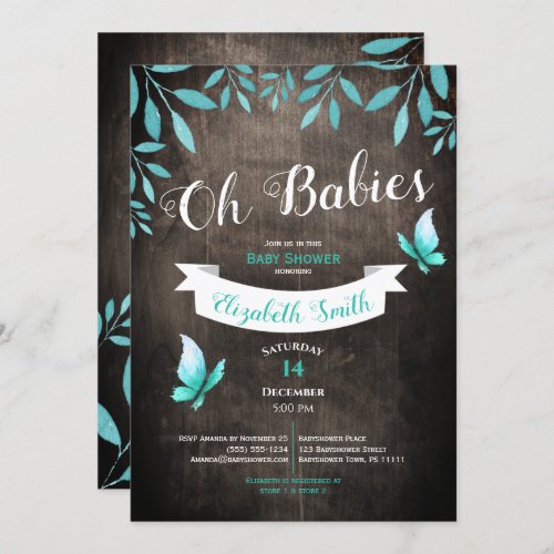 Twin Gender neutral watercolor babyshower Invitation