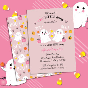 Twin Ghosts Halloween Baby Shower Pink Invitation